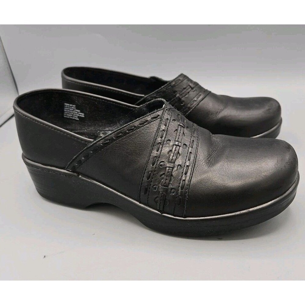 ABEO BIO System Women's Sz 8 N Black Leather Comfort Slip On Clog Shoes BRAZIL